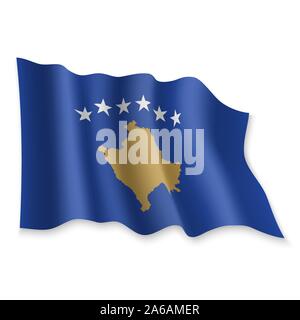 3D réaliste Waving Flag du Kosovo sur fond blanc Illustration de Vecteur