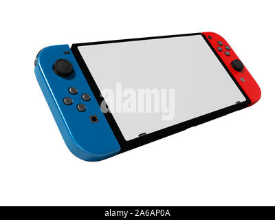 Bleu et rouge sans fil manette gamepad pour tablet 3D render sur fond blanc aucune ombre Banque D'Images