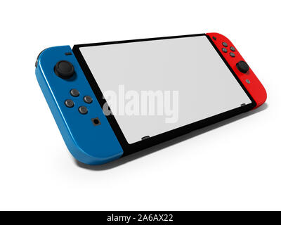 Bleu et rouge sans fil manette gamepad pour tablet 3D render sur fond blanc avec ombre Banque D'Images