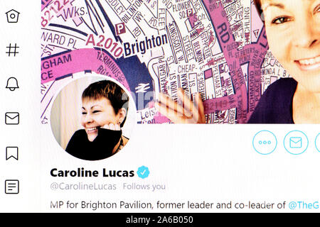 La page Twitter (Oct 2019) Caroline Lucas MP - Parti Vert Banque D'Images