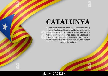 Waving Flag de l'indépendantiste catalan - Estelada sur fond blanc. Modèle de conception Illustration de Vecteur