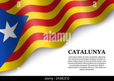 Waving Flag de l'indépendantiste catalan - Estelada sur fond blanc. Modèle de conception Illustration de Vecteur