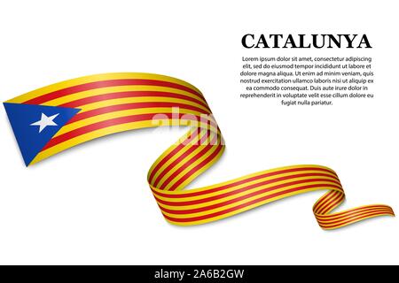 Waving Flag de l'indépendantiste catalan - Estelada sur fond blanc. Modèle de conception Illustration de Vecteur