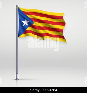 Waving Flag de l'indépendantiste catalan - Estelada sur fond blanc. Modèle de conception Illustration de Vecteur