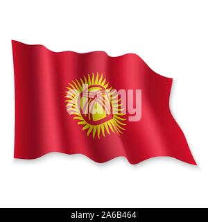 3D réaliste Waving Flag du Kirghizistan sur fond blanc Illustration de Vecteur