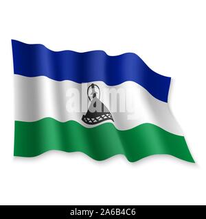 3D réaliste Waving Flag du Lesotho sur fond blanc Illustration de Vecteur