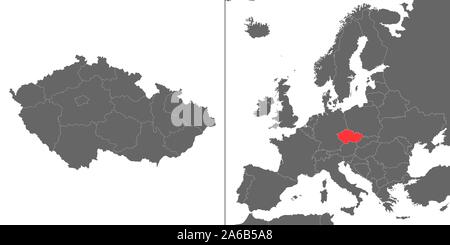 Carte de République tchèque avec emplacement sur carte de l'Europe Illustration de Vecteur