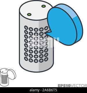 Smart Speaker avec bulle icône isométrique, contour et rempli de symboles de l'intelligence artificielle. Internet des objets et communication concept vect Illustration de Vecteur