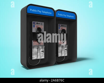 Double cabine téléphonique 3D render sur fond bleu avec ombre Banque D'Images