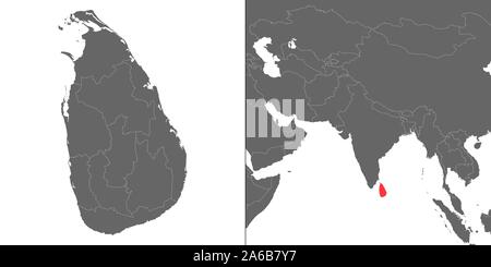Site de Sri Lanka à l'emplacement sur la carte d'Asie Illustration de Vecteur