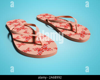 Womens espadrilles rouge moderne avec rendu 3D fleurs sur fond bleu avec ombre