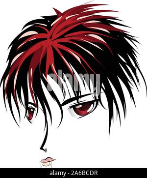 Cartoon face vampire aux yeux rouges dans le style manga, anime. Illustration de Vecteur