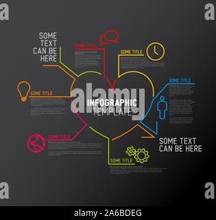 Amour / coeur vecteur Infographic template rapport fait à partir de lignes et icônes - version sombre Illustration de Vecteur
