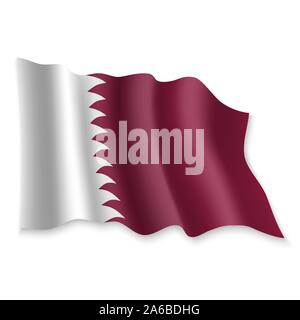 3D réaliste Waving Flag du Qatar sur fond blanc Illustration de Vecteur