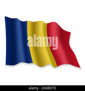 3D réaliste Waving Flag de Roumanie sur fond blanc Illustration de Vecteur