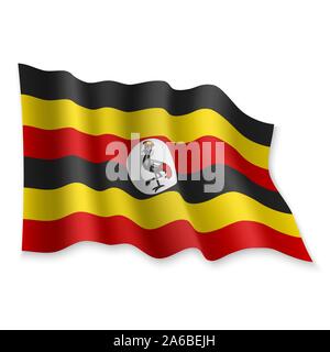 3D réaliste Waving Flag de l'Ouganda sur fond blanc Illustration de Vecteur