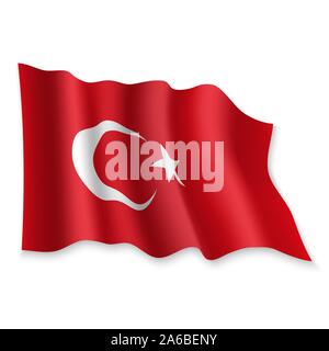 Waving Flag 3D réaliste de la Turquie sur fond blanc Illustration de Vecteur