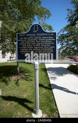 1907 L'eugénisme indiana law repère historique plaque indianapolis indiana USA Banque D'Images