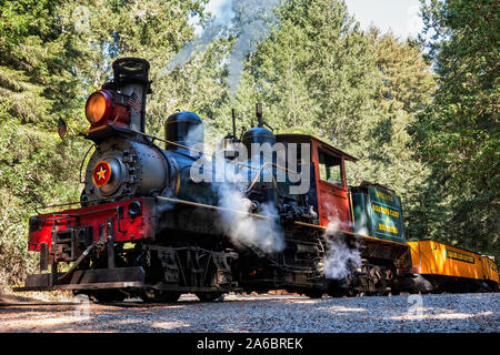 De la locomotive Le Roaring camp & Grands arbres railroad ay Camp Ours Santa Cruz Californie USA Banque D'Images