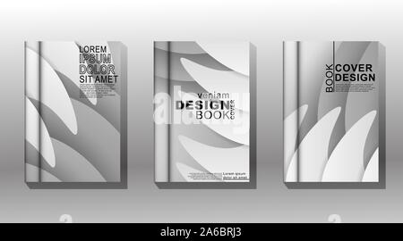 Couverture de livre design minimaliste avec blanc, gris, et empilés vecteur conception de vagues. Illustration de Vecteur