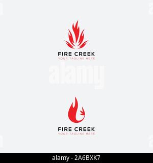 Fire Creek logo design, logo de chanvre avec le feu Illustration de Vecteur