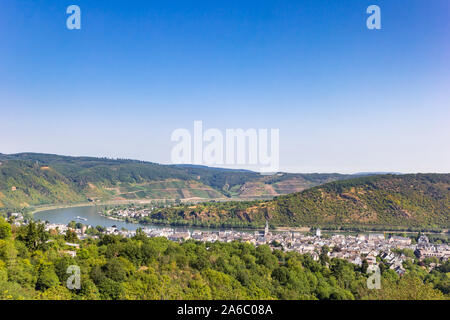 Vue panoramique sur la vieille ville et le Rhin Boppard, Allemagne Banque D'Images