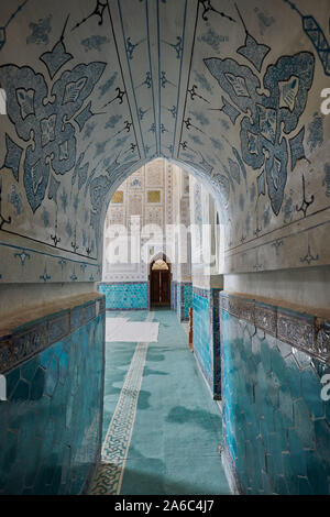 Tourné de l'intérieur de la mosquée Kok Gumbaz intérieur ancien complexe Dorut Tilavat, Shahrisabz, l'Ouzbékistan, en Asie centrale Banque D'Images