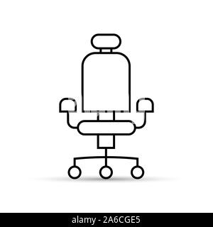 Icône chaise de bureau avec appuie-tête, version en courbes de niveau, modèle plat. Logo pour la conception et la décoration Illustration de Vecteur