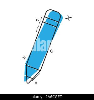 Icône d'un crayon avec une gomme en caoutchouc dans le style comique. Effet Splash, modèle plat. Illustration de Vecteur
