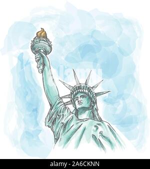 La statue de la liberté ciel aquarelle sur Illustration de Vecteur