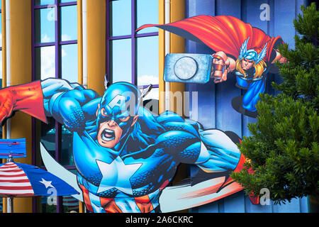 Captain America Marvel Super Hero Island, caractère, Islands of Adventure, le complexe Universal Studios Orlando, Floride, USA Banque D'Images