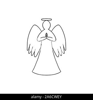 Vector illustration de contour noir de l'ange avec les ailes sur fond blanc Illustration de Vecteur