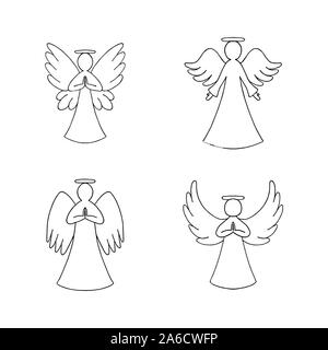 Vector set de quatre anges contours sur fond blanc. La religion d'éléments décoratifs pour le Nouvel An, carte de Noël Illustration de Vecteur