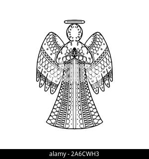 Vector illustration d'ange zentangle dessiné à la main. Nouvelle année coloriage antistress livre Illustration de Vecteur