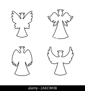 Vector set de quatre anges d'art en ligne sur fond blanc. La religion symboles décoratifs pour le Nouvel An, carte de Noël Illustration de Vecteur