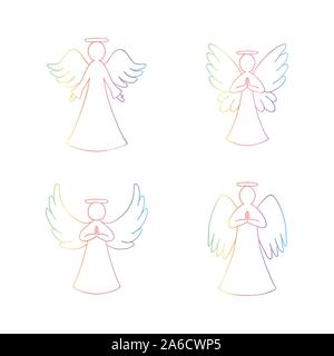 Vector set de quatre anges contours arc-en-ciel sur fond blanc. La religion d'éléments décoratifs pour le Nouvel An, carte de Noël Illustration de Vecteur