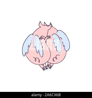 Vector illustration de deux amants cochons anges avec des ailes de câliner. Les porcs de dessin animé Illustration de Vecteur