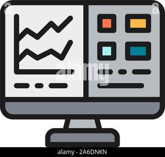 Écran d'ordinateur avec tableur, rapport de comptabilité financière télévision icône couleur. Illustration de Vecteur