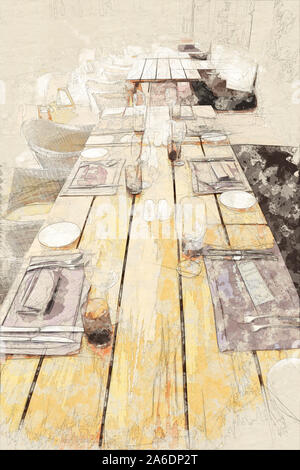 Esquisse vintage de la table Banque D'Images