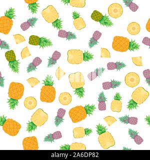 Motif transparent mignon à l'ananas coupé en rondelles et les tranches Illustration de Vecteur