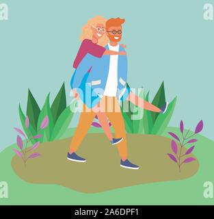 Homme portant dans son dos femme dans le domaine vector illustration Illustration de Vecteur