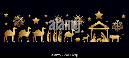 Ensemble d'icônes set crèche d'or Illustration de Vecteur