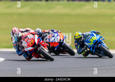 26 octobre 2019 ; Grand Prix de Phillip Island, l'île de Phillip Island, Victoria, Australie ; Moto GP d'Australie, jour de qualification ; Jack Miller, Joan Mir, Miguel Oliveira lors des essais libres 4 - usage éditorial Banque D'Images