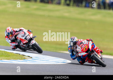 26 octobre 2019 ; Grand Prix de Phillip Island, l'île de Phillip Island, Victoria, Australie ; Moto GP d'Australie, jour de qualification ; Jack Miller, Johann Zarco lors des essais libres 4 - usage éditorial Banque D'Images