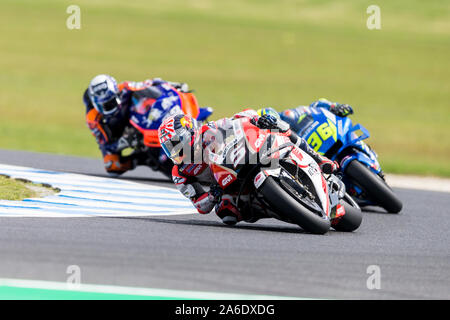 26 octobre 2019 ; Grand Prix de Phillip Island, l'île de Phillip Island, Victoria, Australie ; Moto GP d'Australie, jour de qualification ; Joan Mir, Miguel Oliveira, Johann Zarco lors des essais libres 4 - usage éditorial Banque D'Images