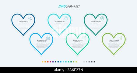 Infographic template. 6 c urs avec de belles couleurs. Calendrier des présentations pour des éléments de scénario. Palette à froid. Illustration de Vecteur