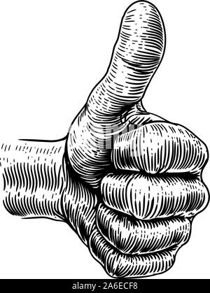 Part Thumbs Up Sign Retro Vintage Woodcut Illustration de Vecteur