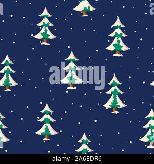 Noël transparente avec motif sapins enneigés de couleur à plat Illustration de Vecteur