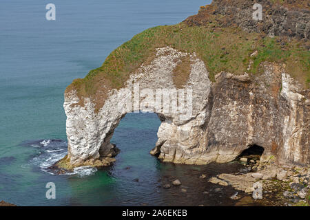 Une arcade en falaises blanches près de Portrush dans le comté d'Antrim, en Irlande du Nord. Banque D'Images