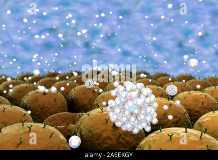 Domaine des cellules avec des récepteurs, les droits de l'attaque du système immunitaire, le virus attaque les cellules du virus Banque D'Images